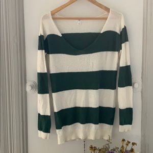 White & Green Rugby Stripe Knit Sweater by BP.!